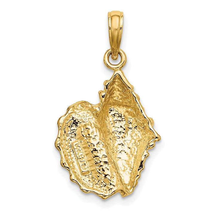 14K Yellow Gold Solid Open Back Polished Texture Finish Conch Shell Charm Pendant