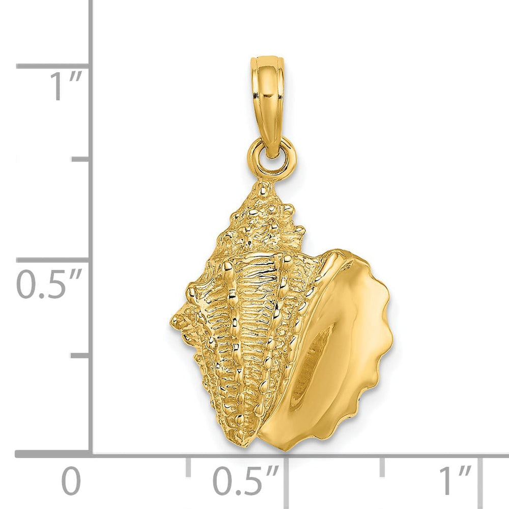 14K Yellow Gold Solid Open Back Polished Texture Finish Conch Shell Charm Pendant