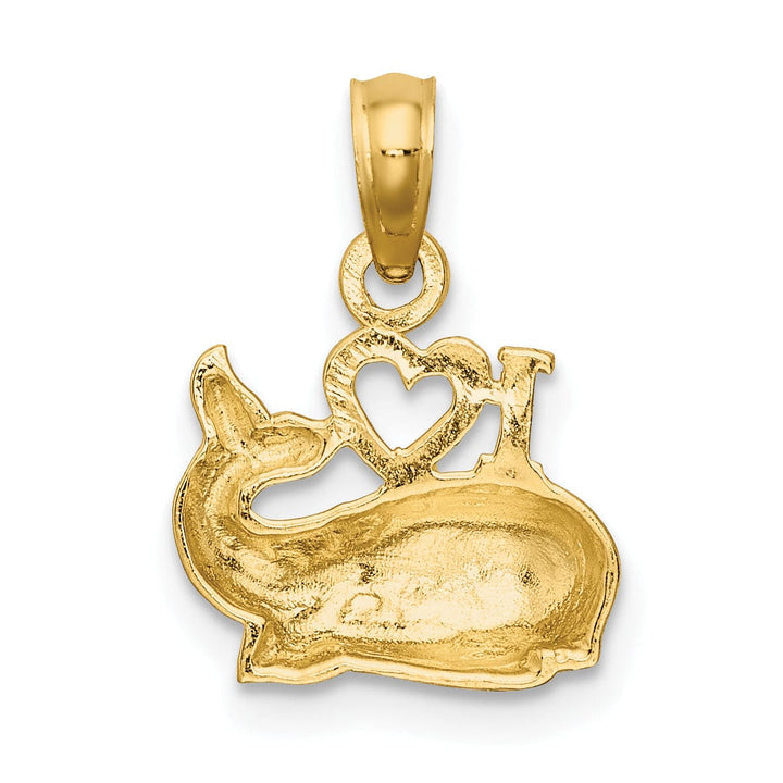14K Yellow Gold 3-Dimensional Textured Polished Finish I HEART Design Whale Charm Pendant