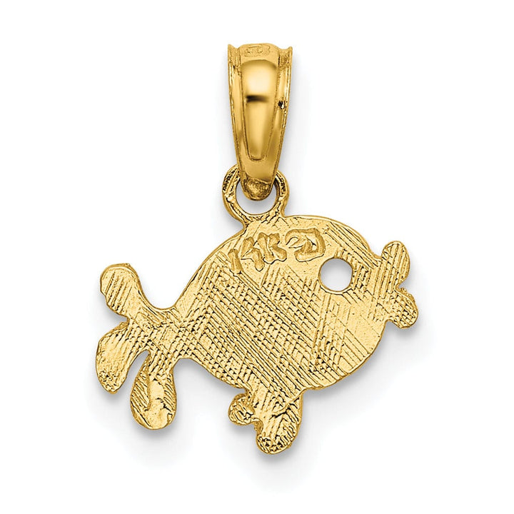 14K Yellow Gold Textured Polished Finish Playful Fish Design Charm Pendant