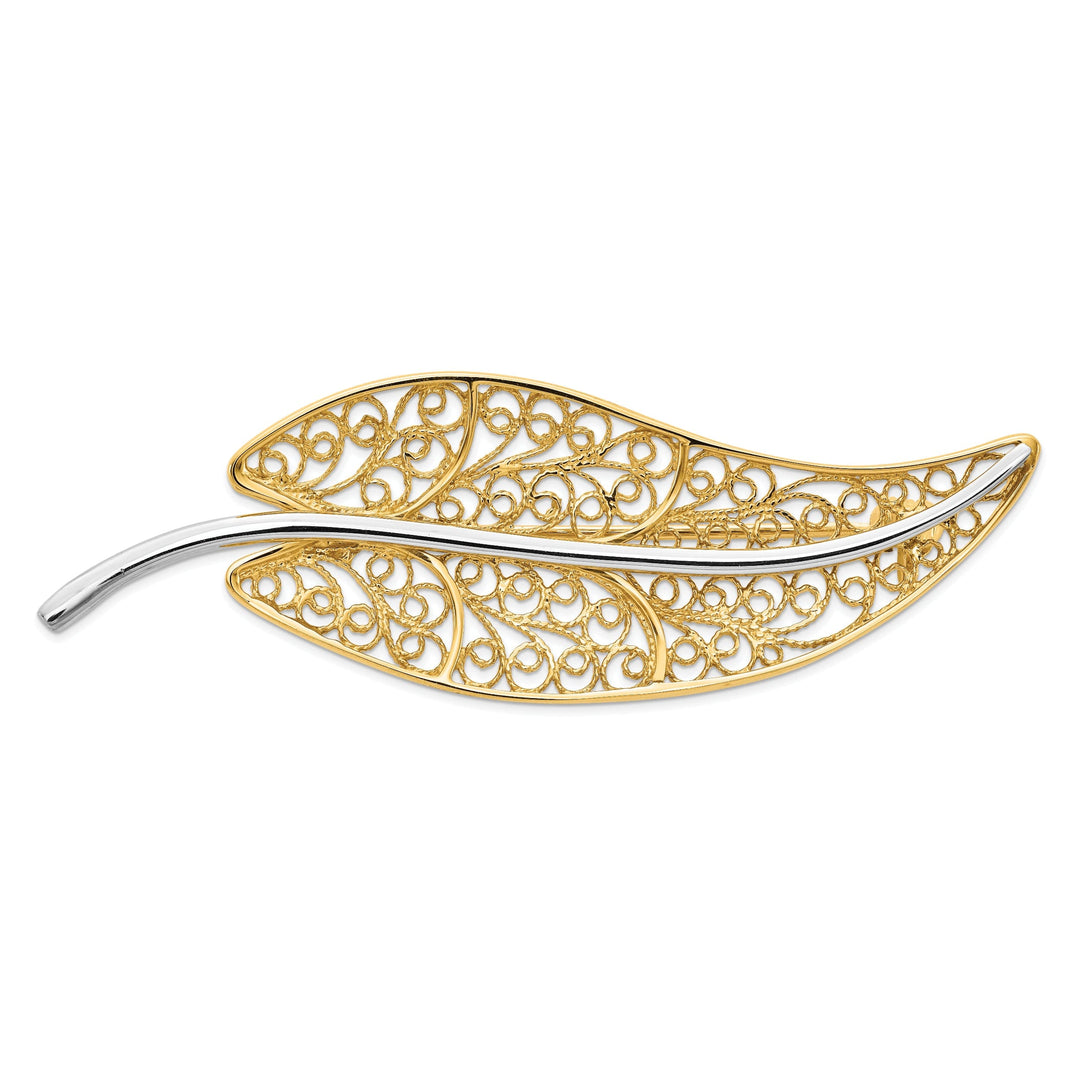 14k Two-tone Gold Filigree Leaf Pin