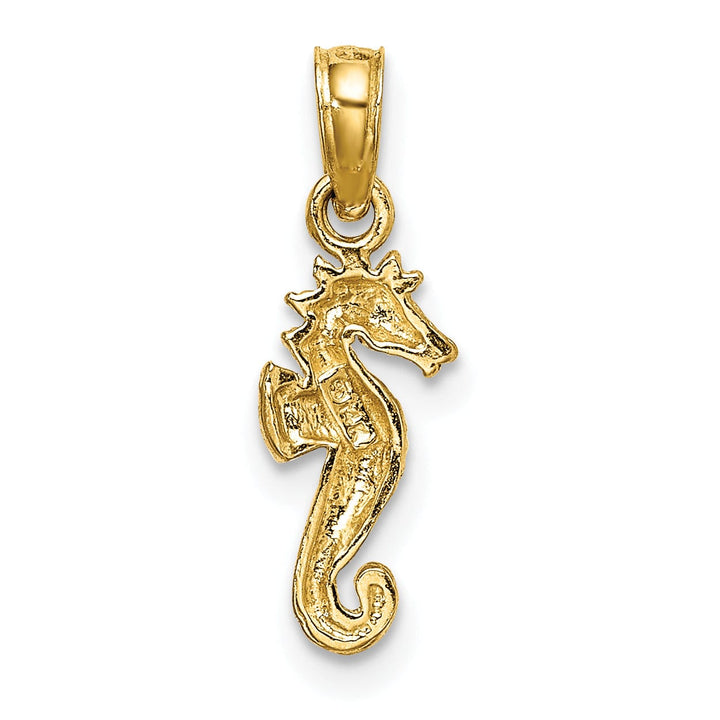 14K Yellow Gold Solid Texture Polished Finish Opend Back Mini Size Seahorse Charm Pendant