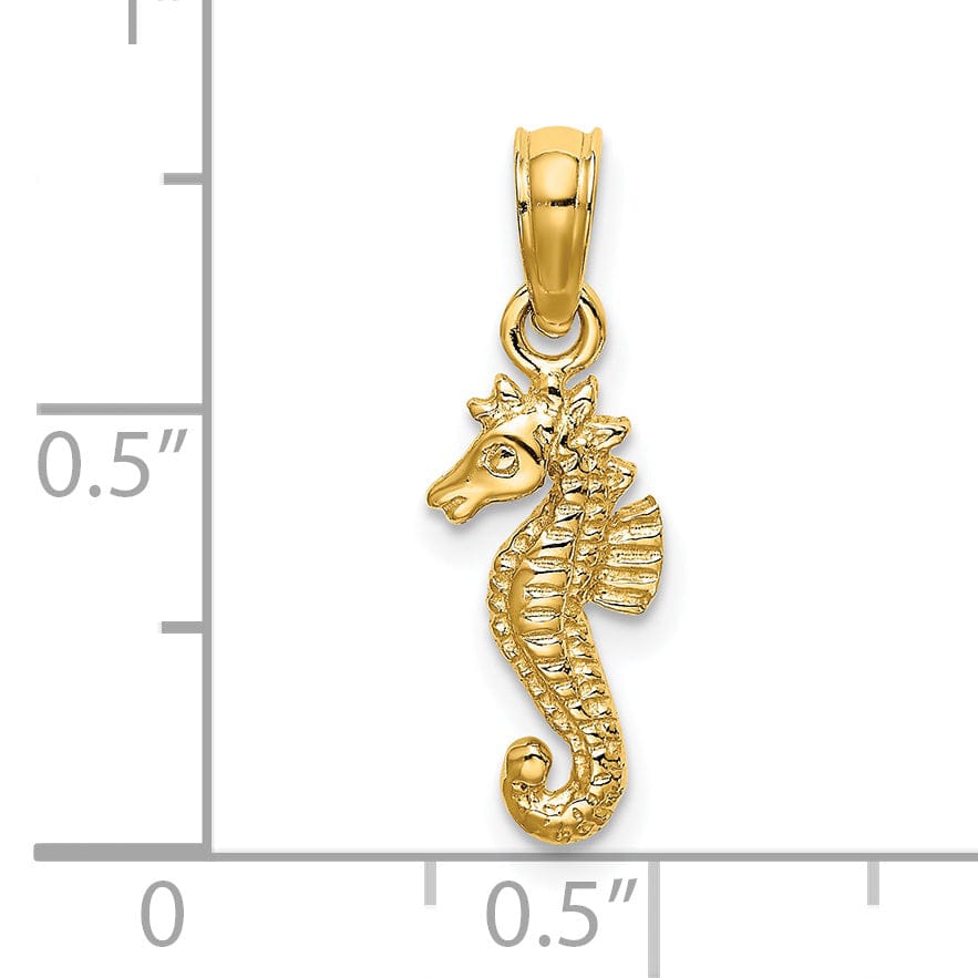 14K Yellow Gold Solid Texture Polished Finish Opend Back Mini Size Seahorse Charm Pendant
