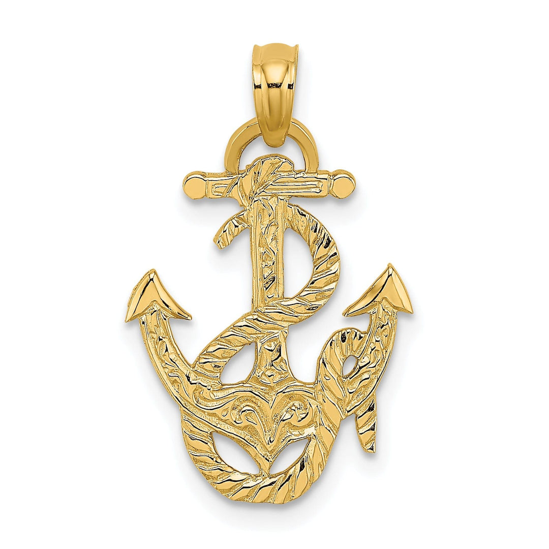 14K Yellow Gold Texture Polished Finished Anchor and Rope Design Charm Pendant
