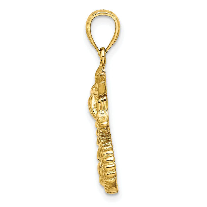 14K Yellow Gold Solid Texture Polished Finish Opend Back Size Seahorse Charm Pendant