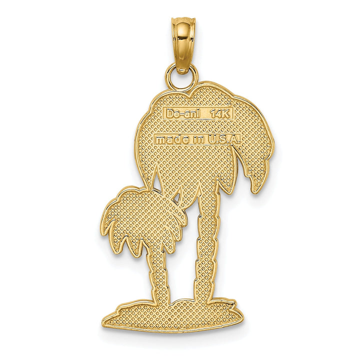 14K Yellow Gold Solid Textured Finish 2-Dimensional Double Palm Tree Design Charm Pendant