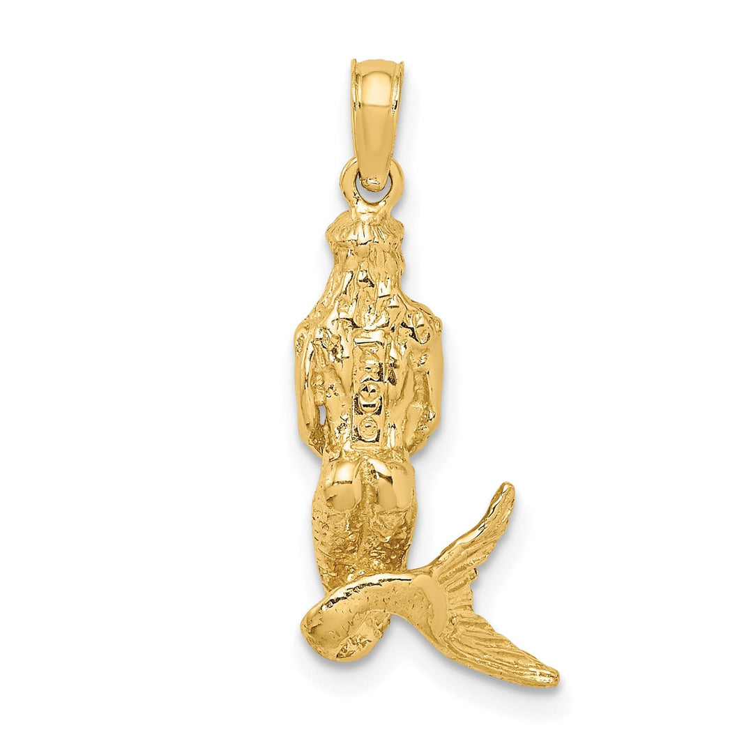 14K Yellow Gold Textured Polished Finish 3-Dimensional Mermaid Charm Pendant