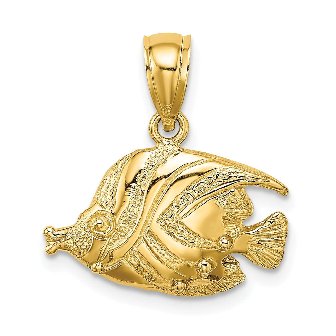 14K Yellow Gold Textured Polished Finish Fish 2D Design Charm Pendant
