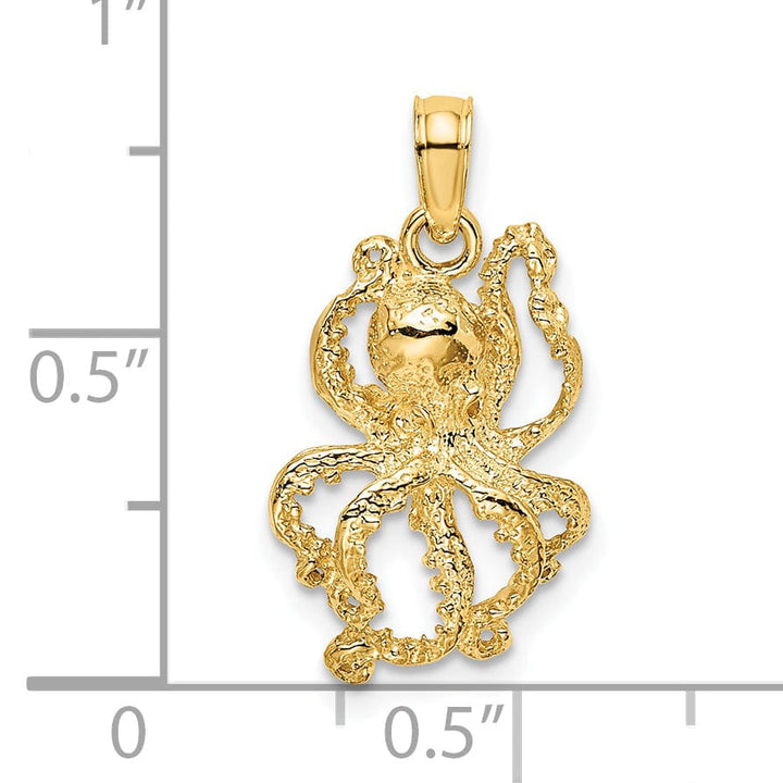 14K Yellow Gold Casted Textured Solid Polished Finish Textured Octopus Charm Pendant