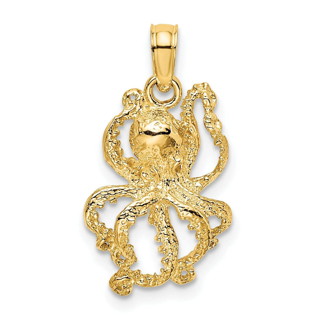 14K Yellow Gold Casted Textured Solid Polished Finish Textured Octopus Charm Pendant