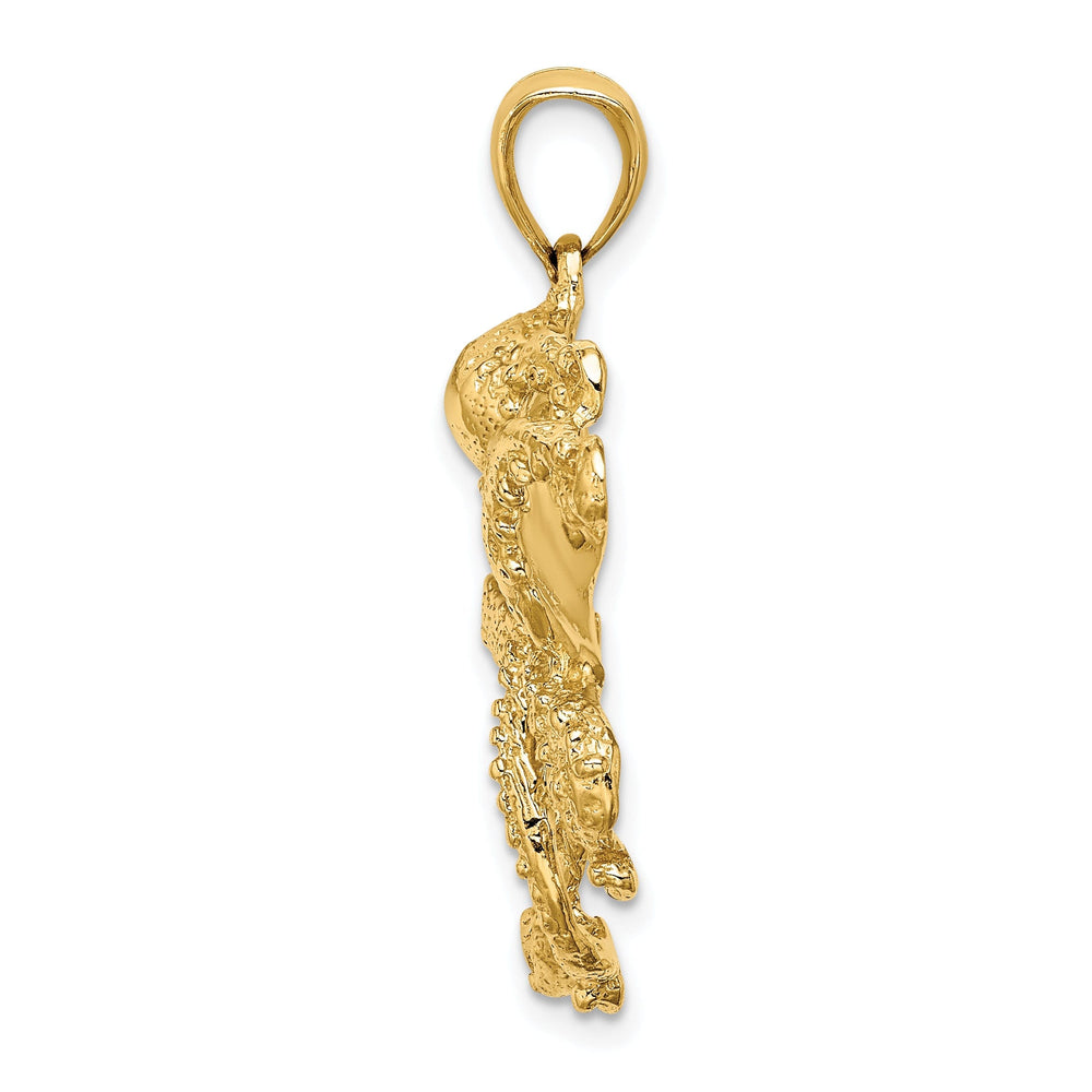14K Yellow Gold Casted Solid Textured Polished Finish Octopus Charm Pendant