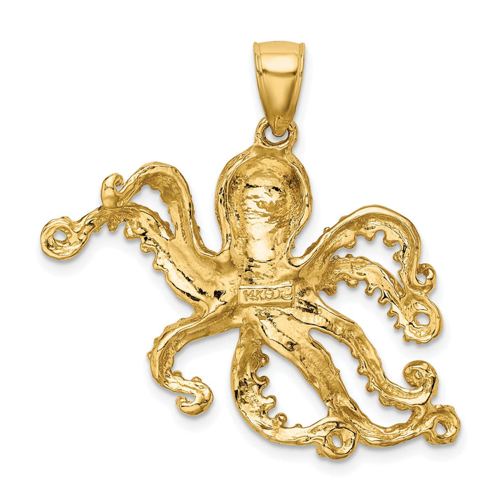 14K Yellow Gold Casted Solid Textured Polished Finish Octopus Charm Pendant