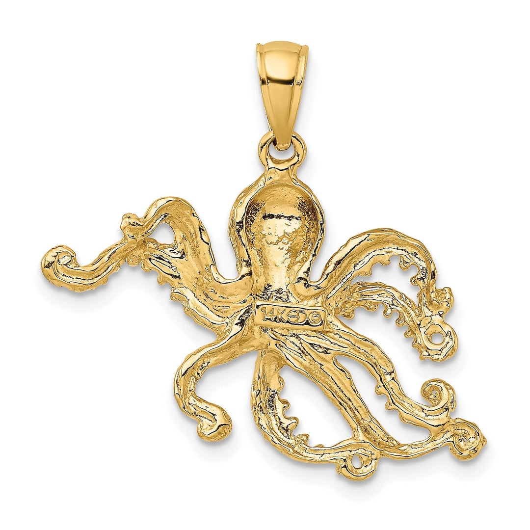 14K Yellow Gold Casted Textured Solid Polished Finish Octopus Charm Pendant