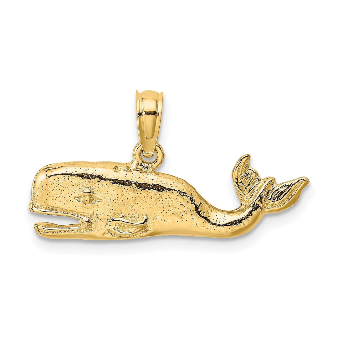 14K Yellow Gold Textured Polished Finish Whale Charm Pendant