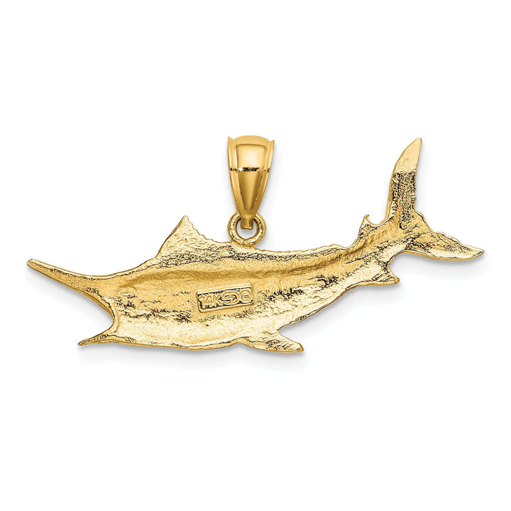 14k Yellow Gold 2D Textured Polished Finish Blue Marlin Fish Charm Pendant
