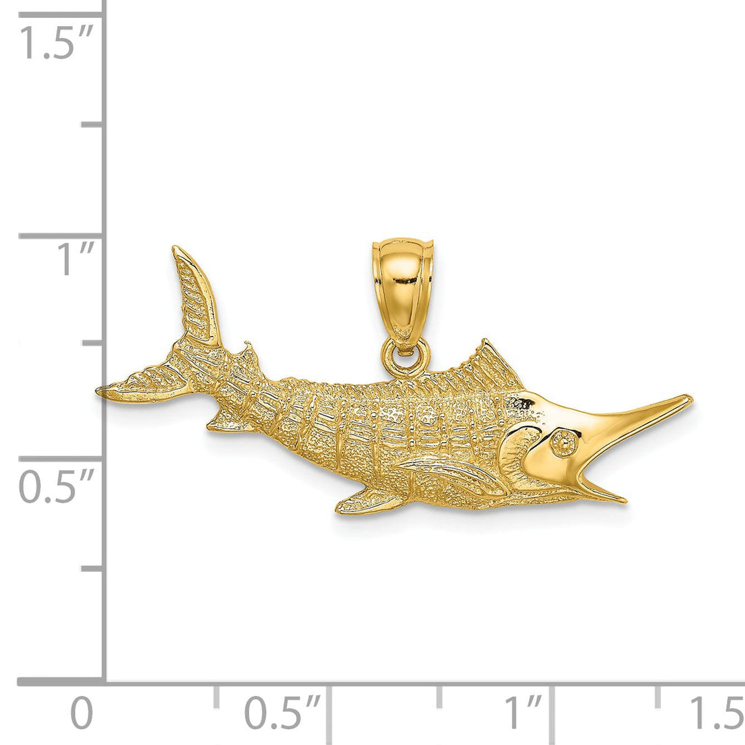 14k Yellow Gold 2D Textured Polished Finish Blue Marlin Fish Charm Pendant