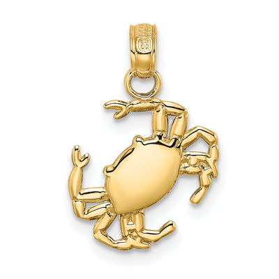 14k Yellow Gold Polished Finished Blue Claw Crab Charm Pendant