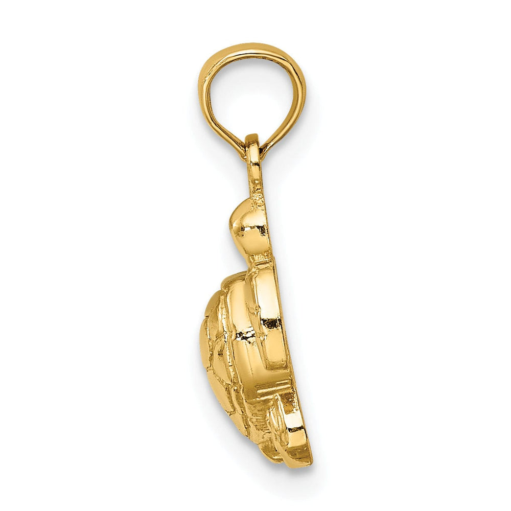 14k Yellow Gold Open Back Solid Casted Textured Polished Finish Mini Sea Turtle Charm Pendant