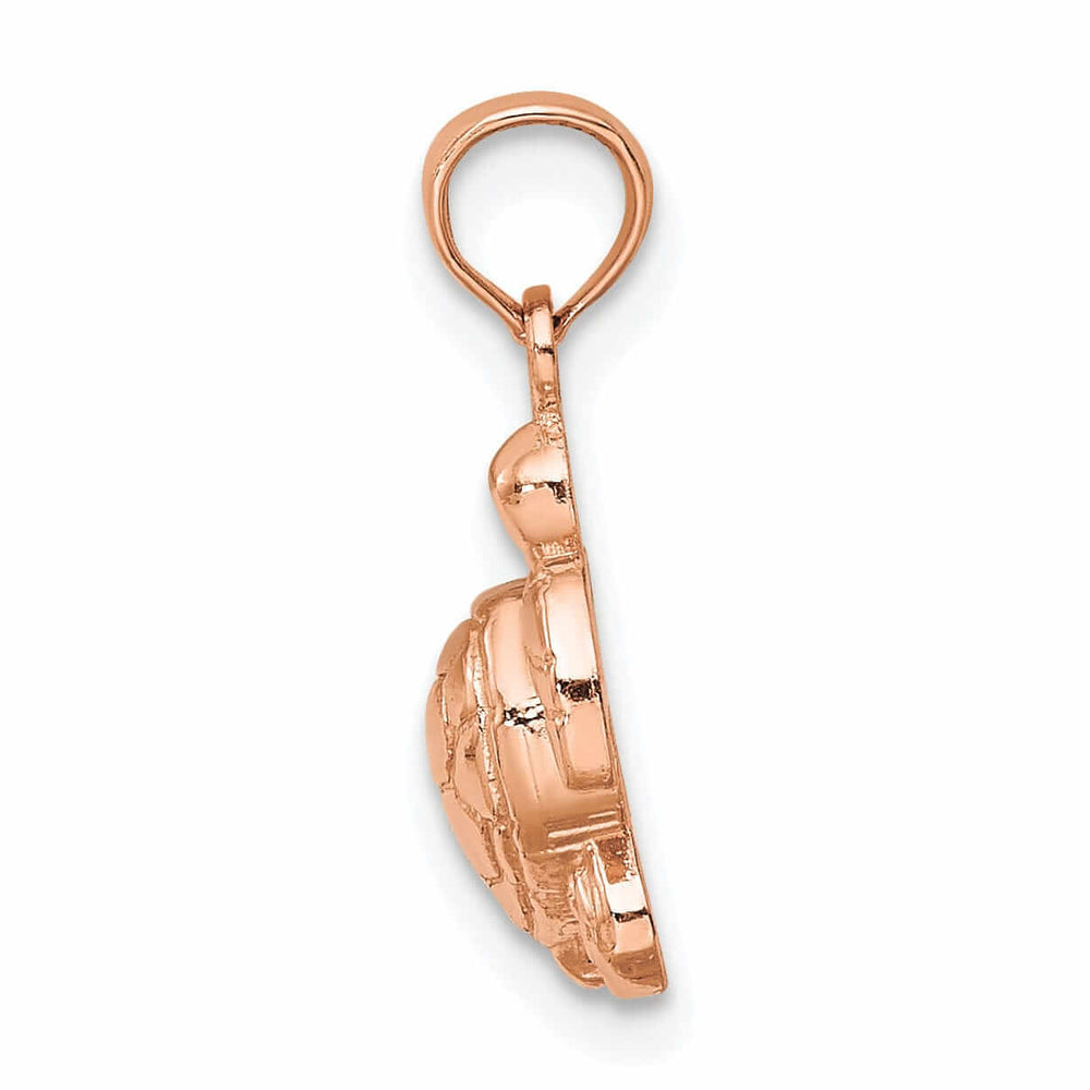 14K Rose Gold Open Back Solid Casted Textured Polished Finish Mini Sea Turtle Charm Pendant
