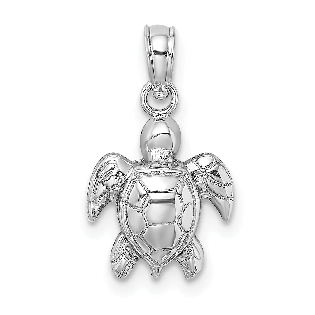 14K White Gold Open Back Solid Casted Textured Polished Finish Mini Sea Turtle Charm Pendant