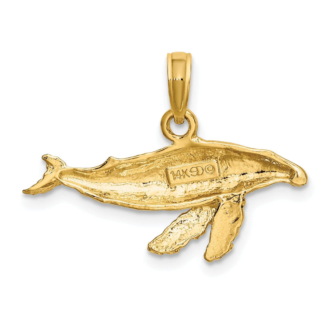 14K Yellow Gold 2D Textured Polished Finish Whale Charm Pendant