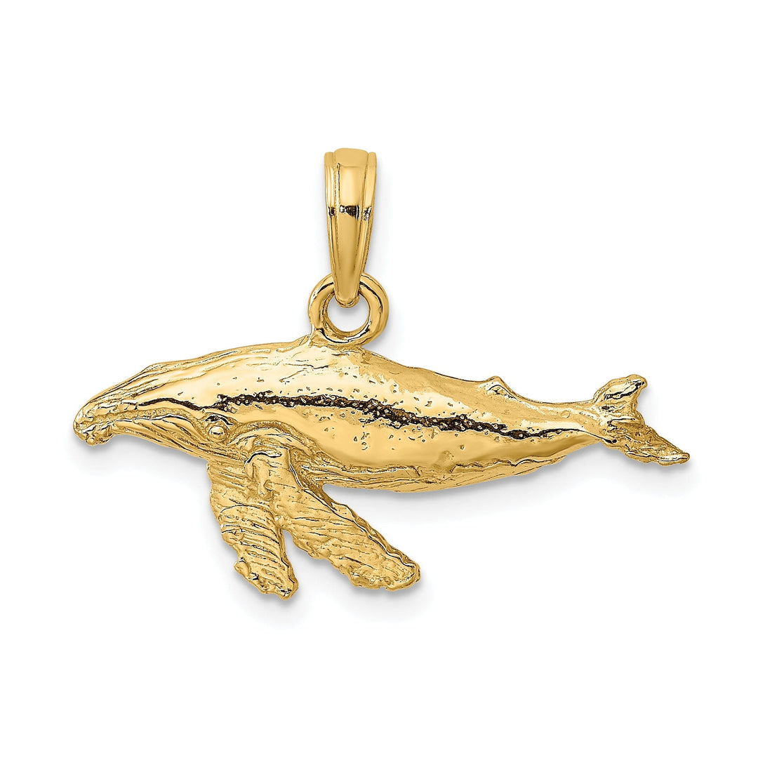 14K Yellow Gold 2D Textured Polished Finish Whale Charm Pendant