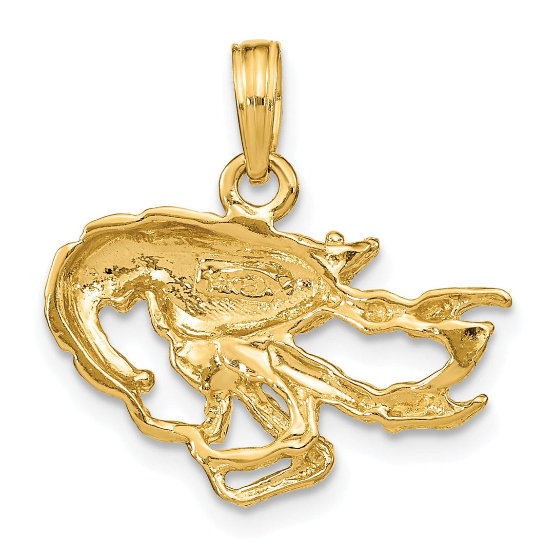14K Yellow Gold Textured Polished Finish Solid Crawfish Pendant