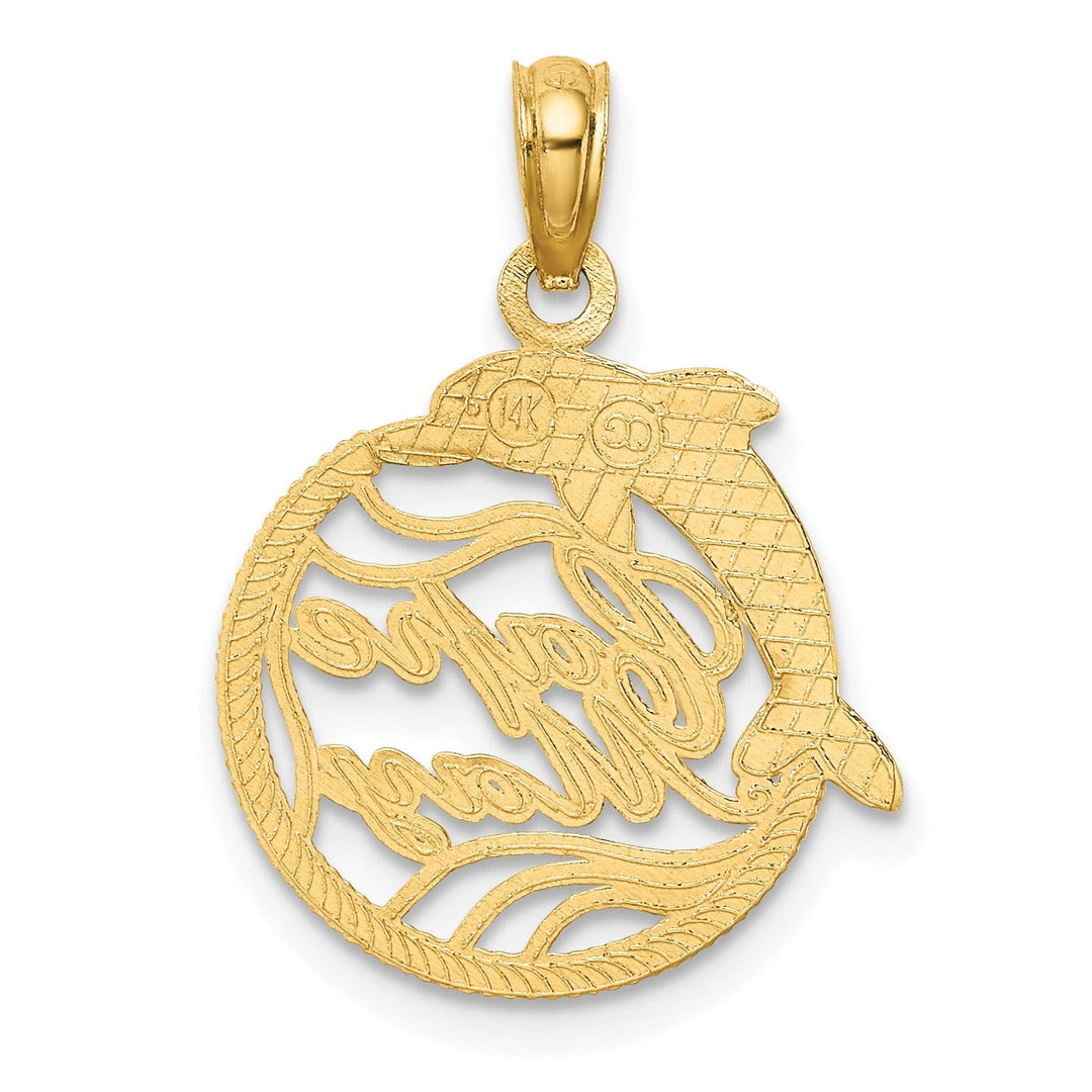 14K Yellow Gold Polished Finish CAPE MAY with Dolphin Design in Circle Charm Pendant