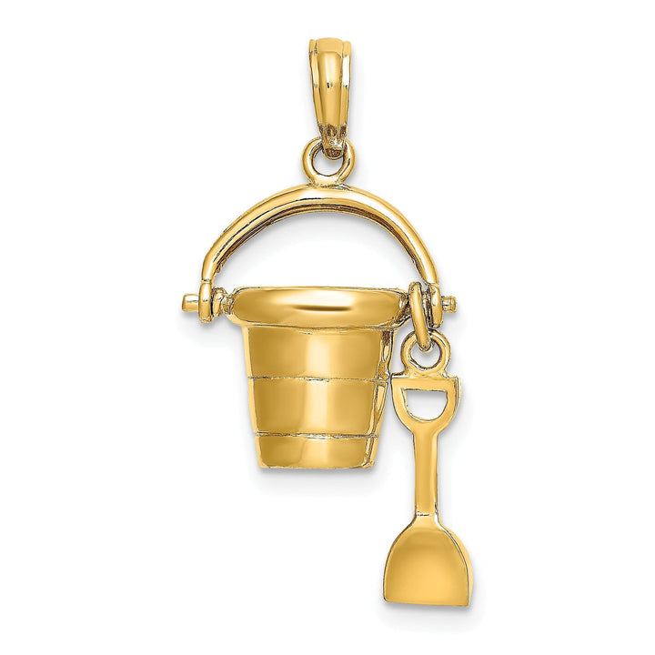 14K Yellow Gold Polished Finish 3-Dimensional MYRTLE BEACH Florida Bucket and Shovel Charm Pendant