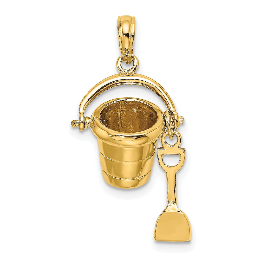 14K Yellow Gold Polished Finish 3-Dimensional MYRTLE BEACH Florida Bucket and Shovel Charm Pendant