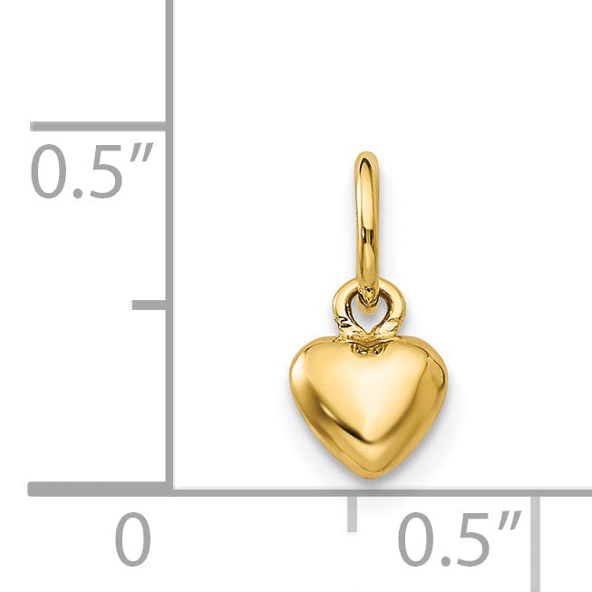 14k Yellow Gold Solid Plain Puffed Heart Charm