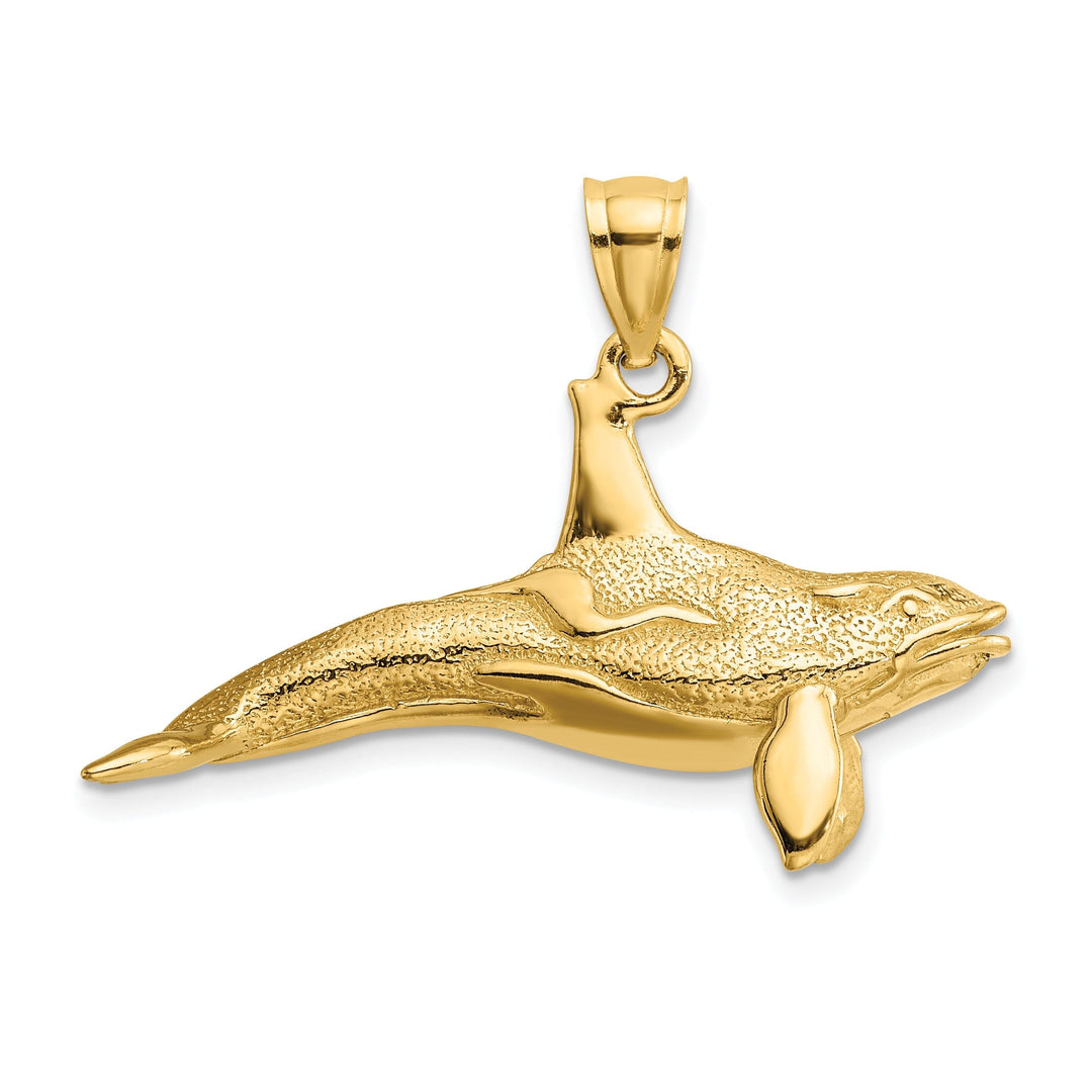 14K Yellow Gold Textured Polished Finish 3-Dimensional Killer Whale Charm Pendant