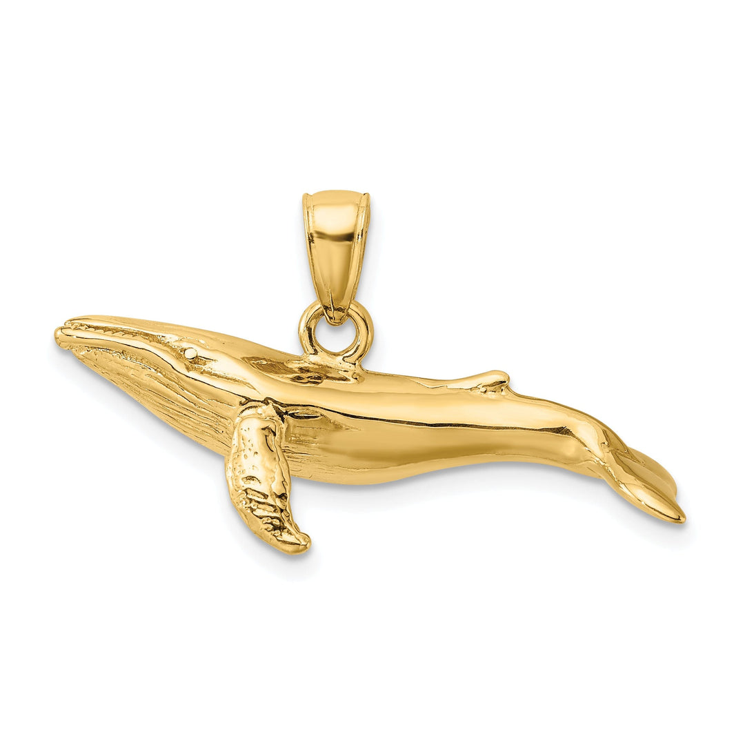14K Yellow Gold Textured Solid Polished Finish 3-Dimensional Underside Humpback Whale Charm Pendant