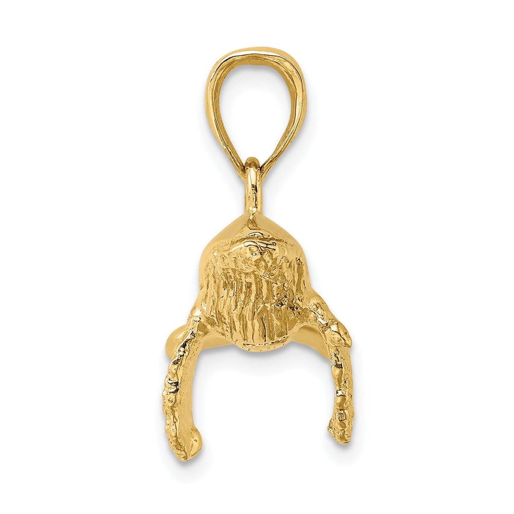 14K Yellow Gold Textured Polished Finish 3-Dimensional Underside Humpback Whale Charm Pendant