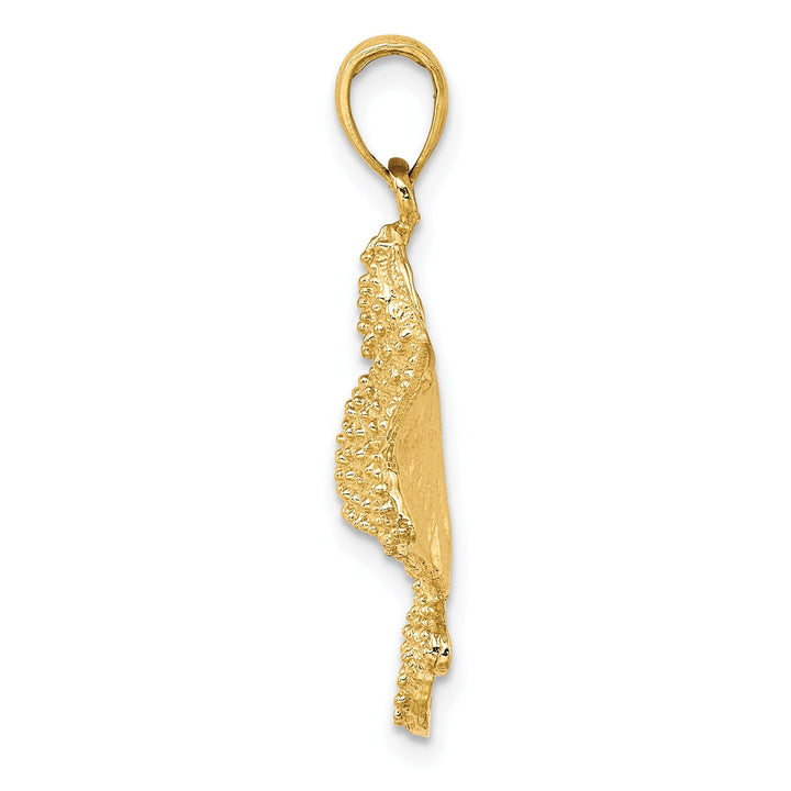 14K Yellow Gold Open Back Solid Casted Textured Polished Finish Spotted Eagle Ray Charm Pendant
