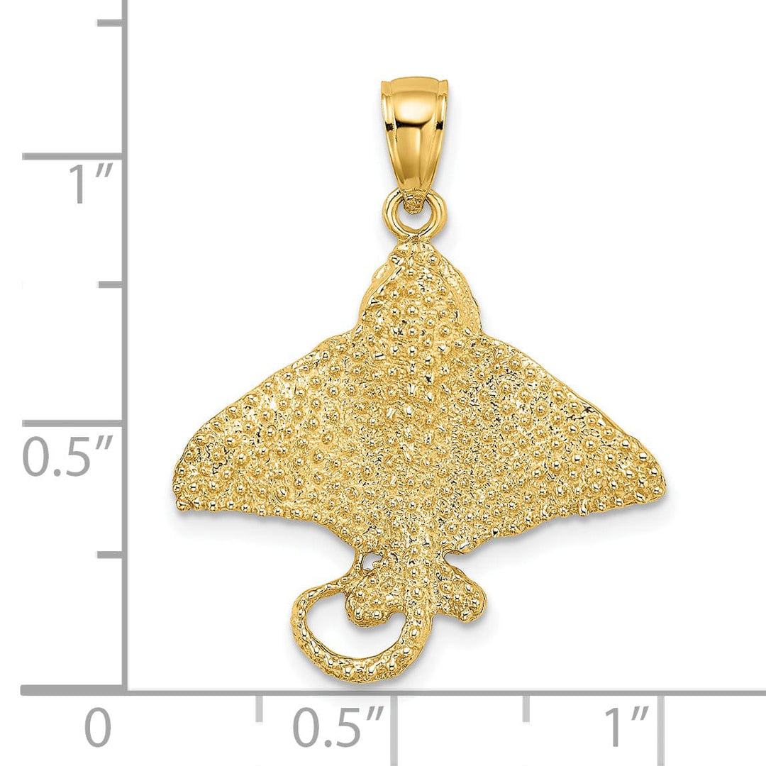 14K Yellow Gold Open Back Solid Casted Textured Polished Finish Spotted Eagle Ray Charm Pendant