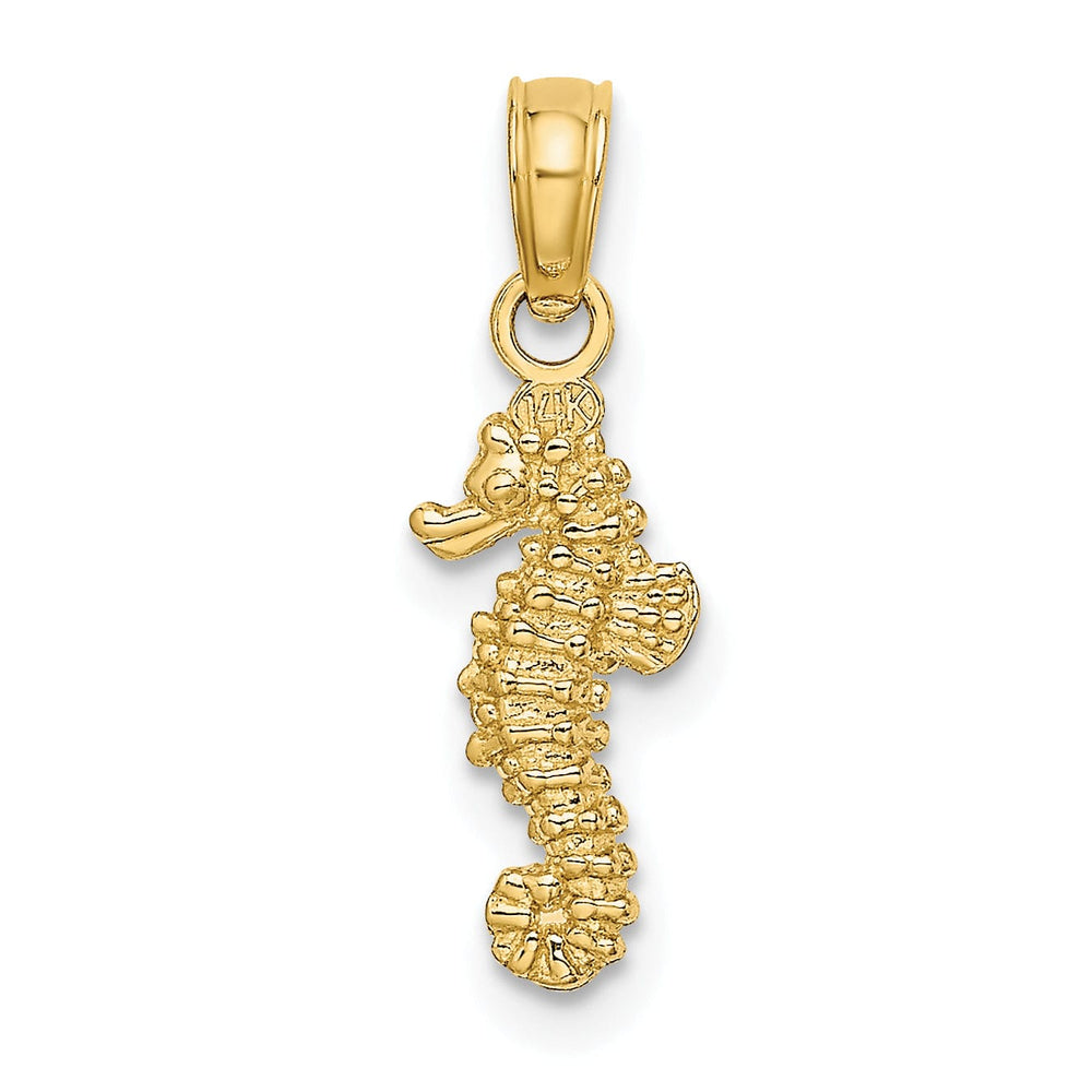 14K Yellow Gold Solid Texture Polished Finish 3-Dimensional Mini Size Seahorse Charm Pendant