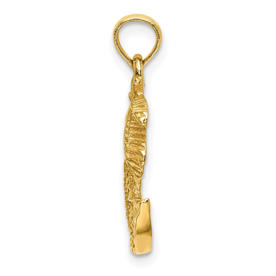 14K Yellow Gold Solid Polished Texture Finish Concave Shape 2-Dimensional Palm Trees On Island Charm Pendant