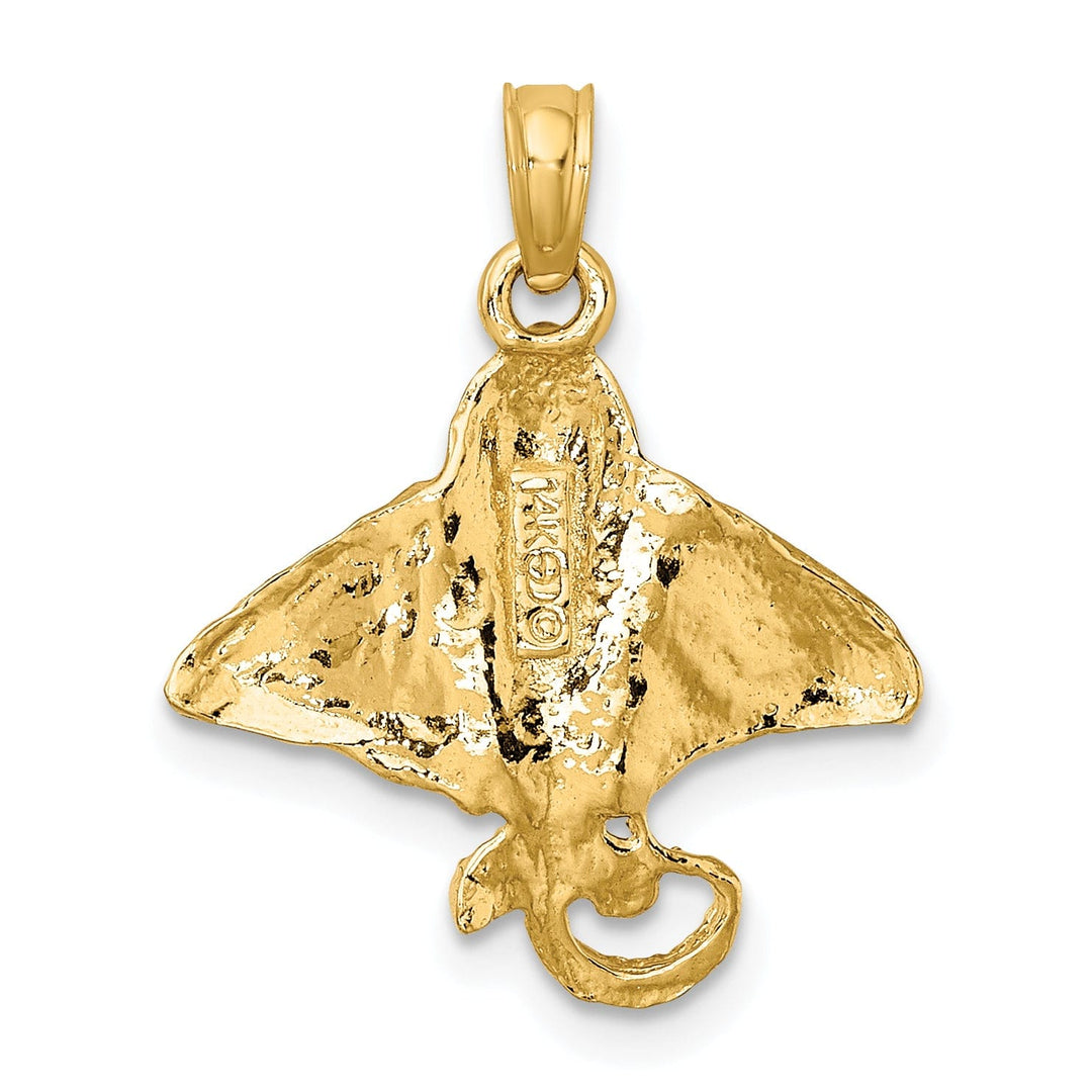 14K Yellow Gold Solid Textured Casted Polished Finish Spotted Eagle Ray Charm Pendant