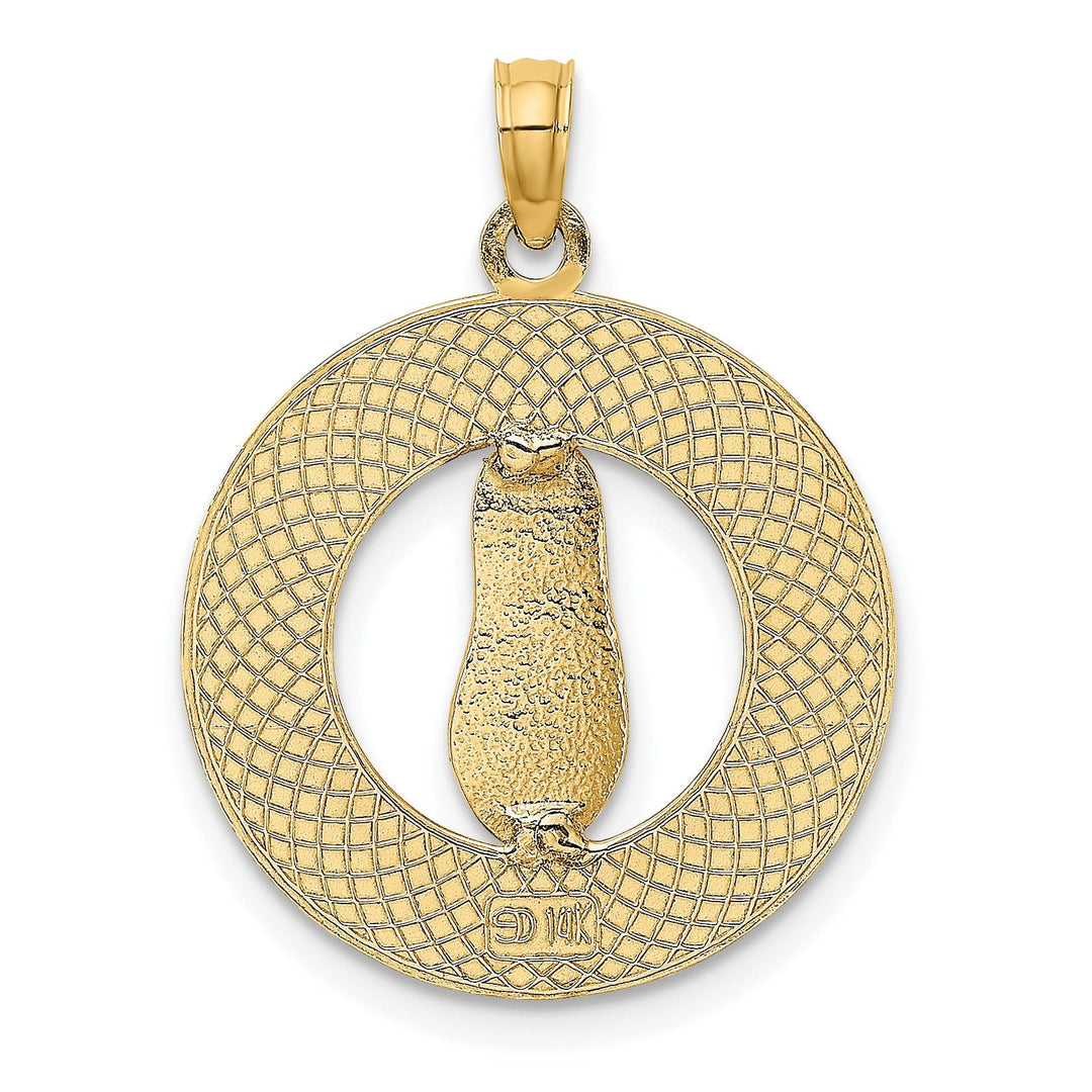 14K Yellow Gold Polished Textured Finish CAPE MAY with Flip-Flop Sandle in Circle Design Charm Pendant