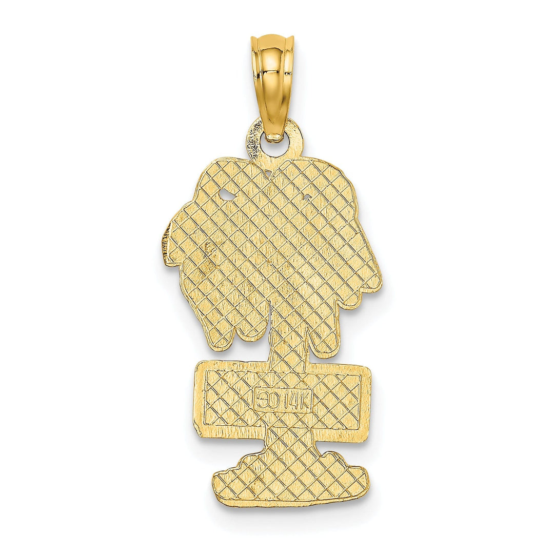 14K Yellow Gold Polished Textured Finish MYRTLE BEACH FLORIDA Banner on Palm Tree Charm Pendant