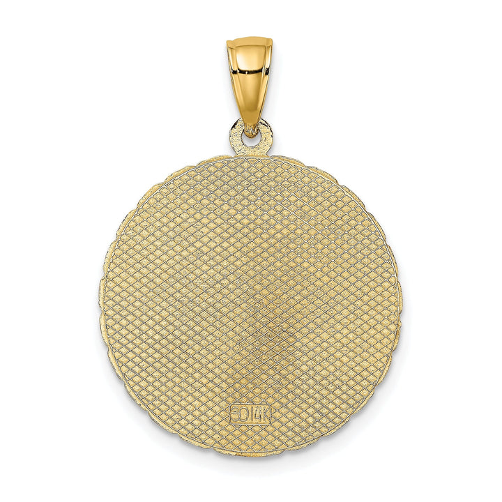 14K Yellow Gold Polished Textured Finish JAMAICA & Palm Tree in Round Disk Shape Charm Pendant