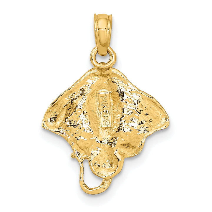 14K Yellow Gold Solid Casted Textured Polished Finish Stingray Charm Pendant