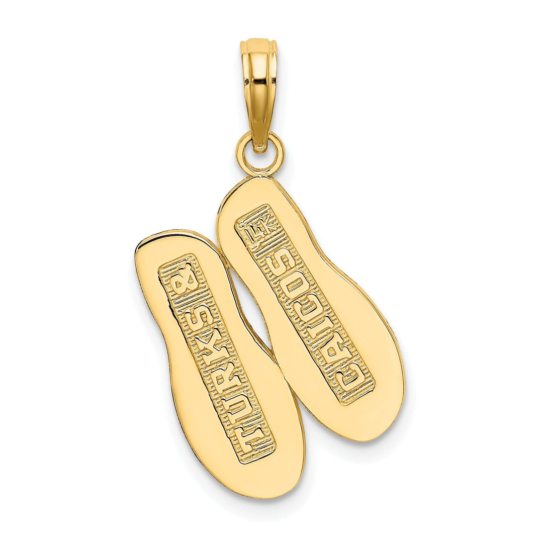 14K Yellow Gold Polished Textured Finish 3-Dimensional TURKS & CAICOS Double Flip-Flop Sandle Charm Pendant