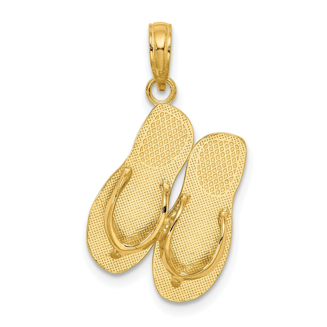 14K Yellow Gold Polished Textured Finish 3-Dimensional TURKS & CAICOS Double Flip-Flop Sandle Charm Pendant