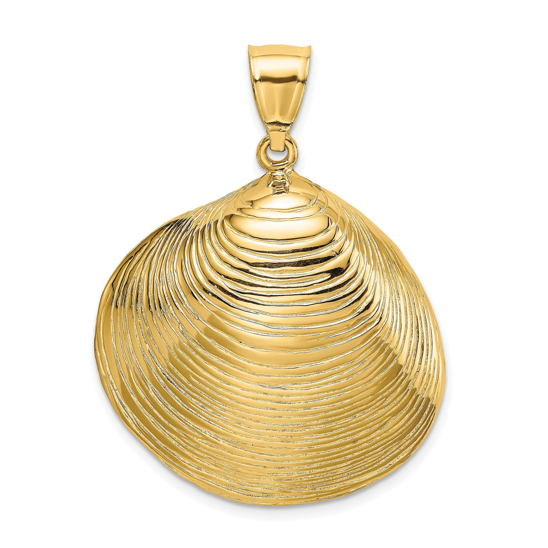 14K Yellow Gold Solid Polished Finish Clam Shell Charm Pendant