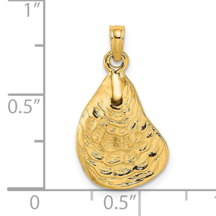 14K Yellow Gold Texture and Polished Finish Oyster Shell Charm Pendant