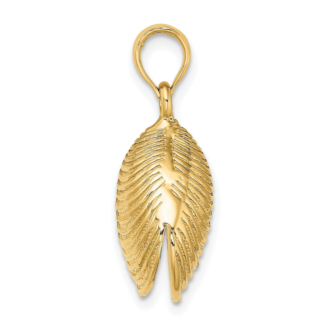 14K Yellow Gold 3-Dimensional Polished Textured Finish Clam Shell Charm Pendant