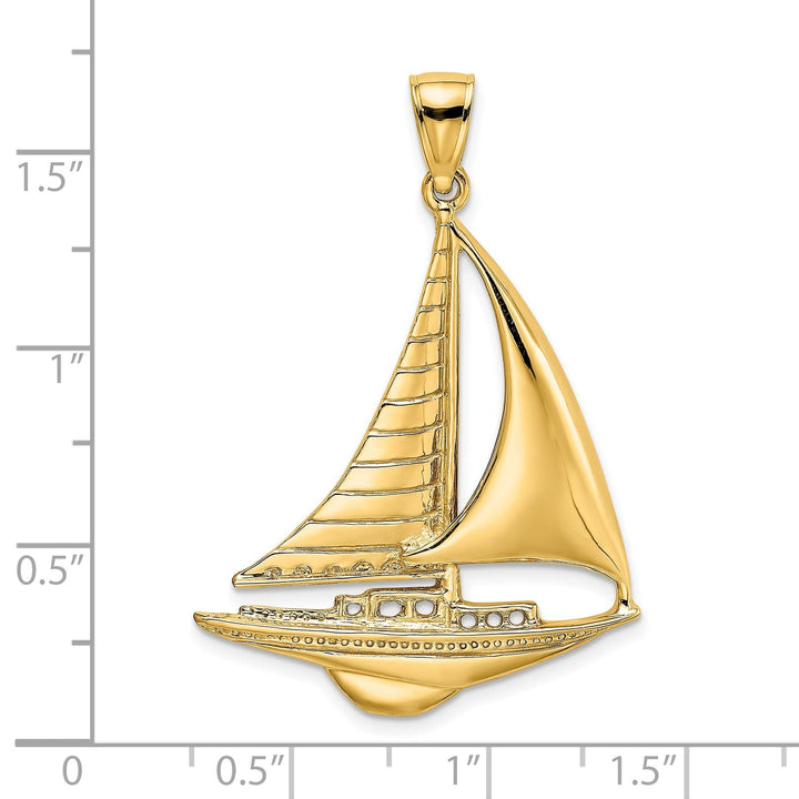 14K Yellow Gold Polished Finished Sailboat Charm Pendant