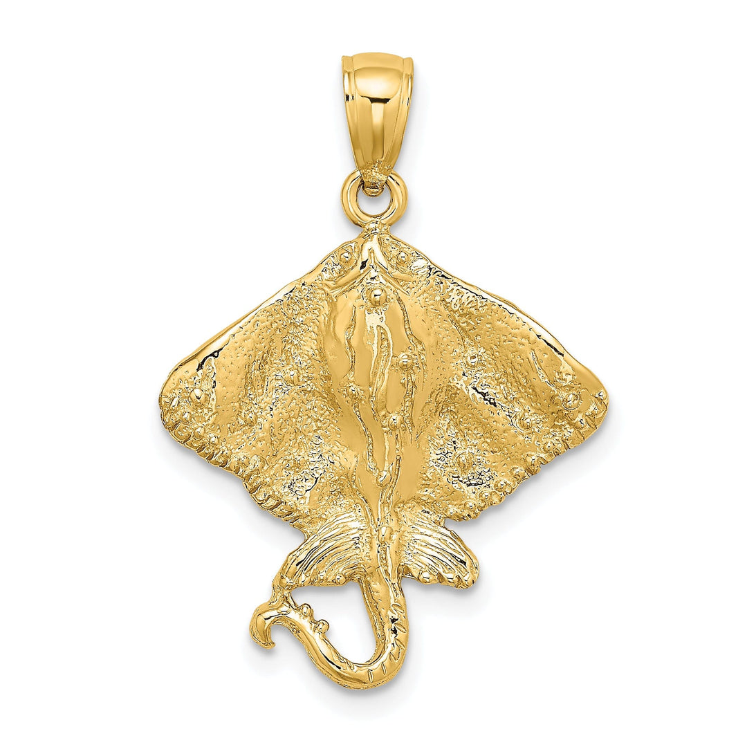 14K Yellow Gold Textured Casted Solid Polished Finish Stingray Charm Pendant